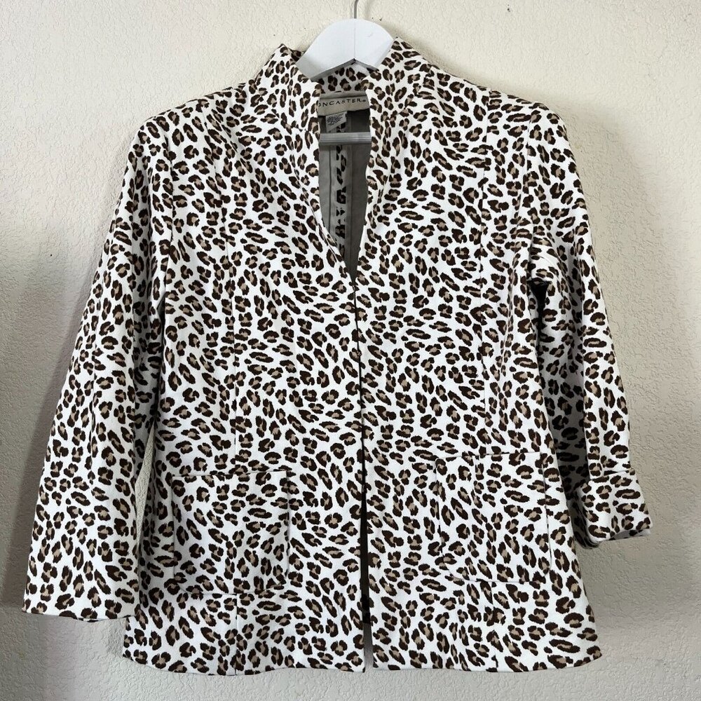 Doncaster Womens Jacket Blazer Animal Print White Brown Stretch Casual 14